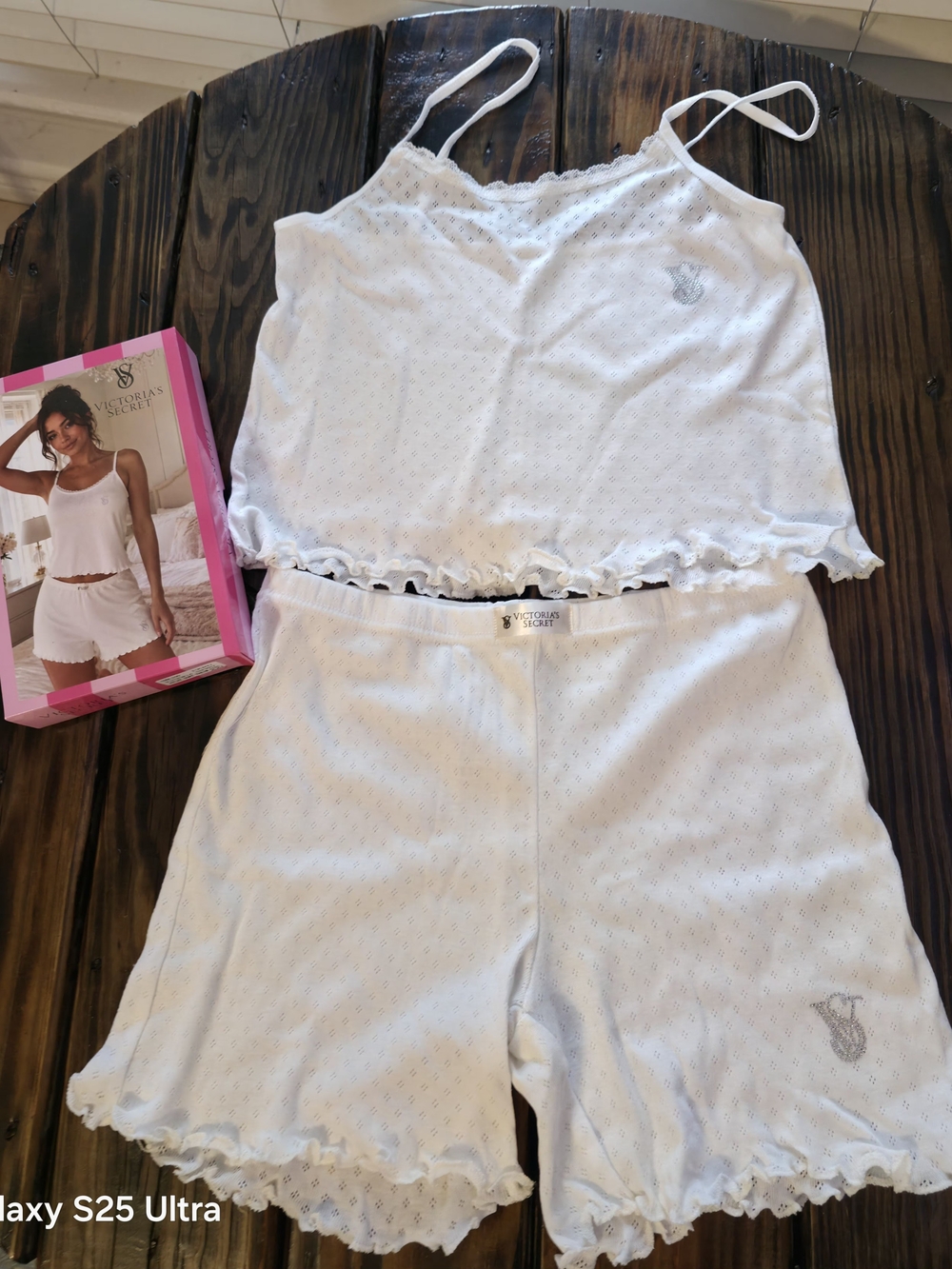Victoria's Secret White Eyelet Lace-Trim Cami & Short Pajama Set